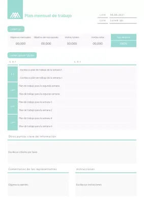 Plantilla de documento de plan de trabajo mensual de concepto limpio en color menta