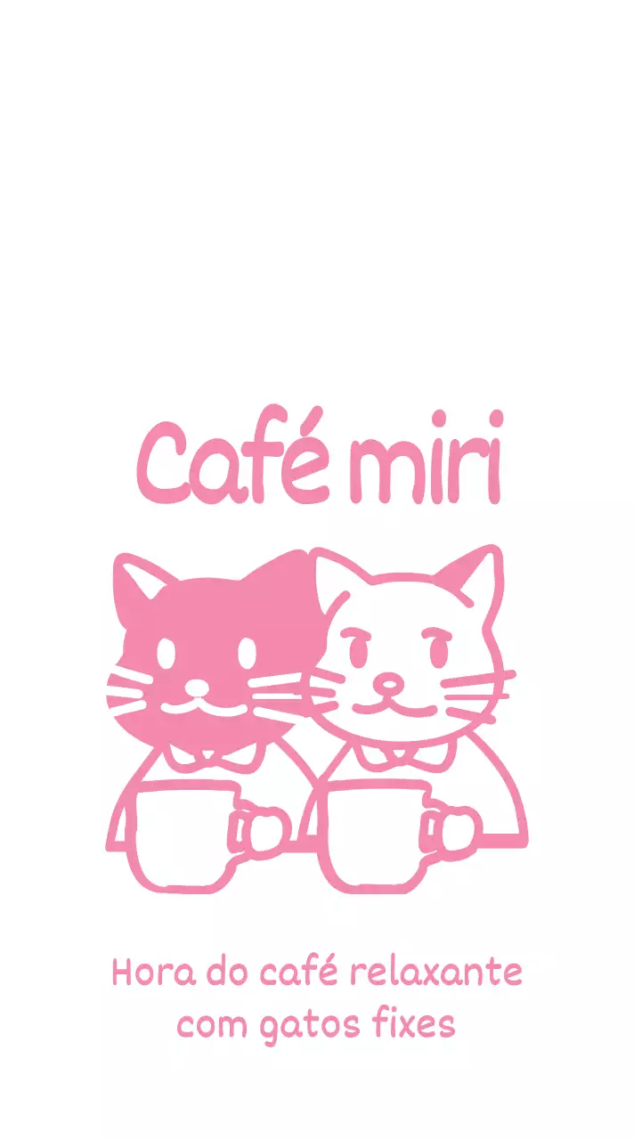 Ilustração de um gato a beber café em cor-de-rosa