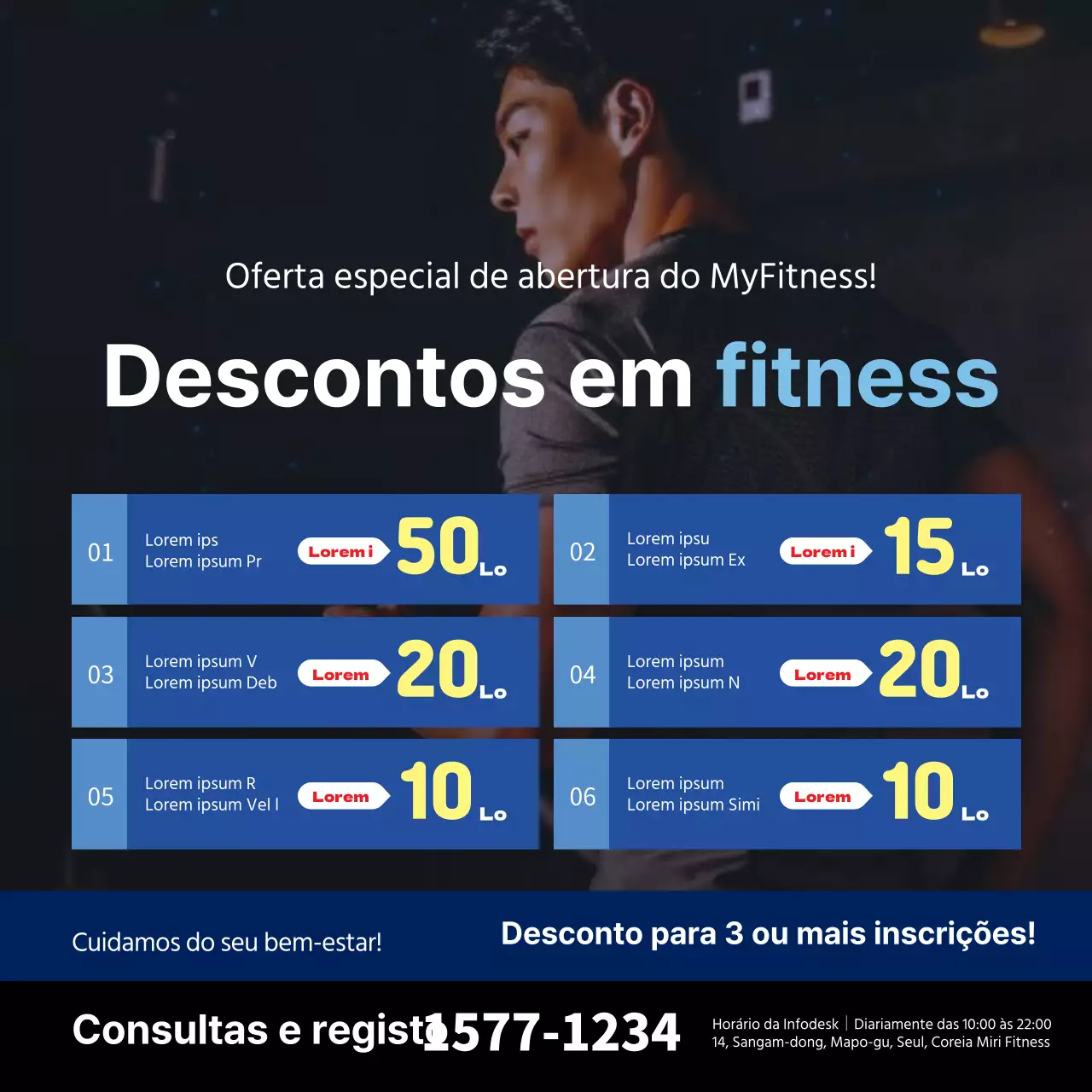Banner de ginásio azul, em forma de caixa