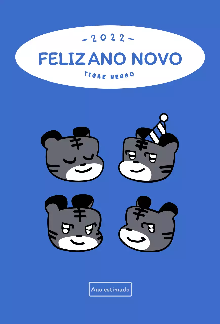 Ilustração azul e branca redonda de um tigre giro, conceito de ano novo