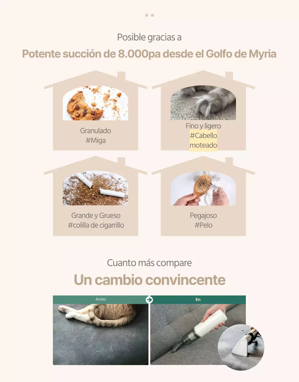 Presentamos un aspirador de mano sencillo y moderno en tonos marrones y beige