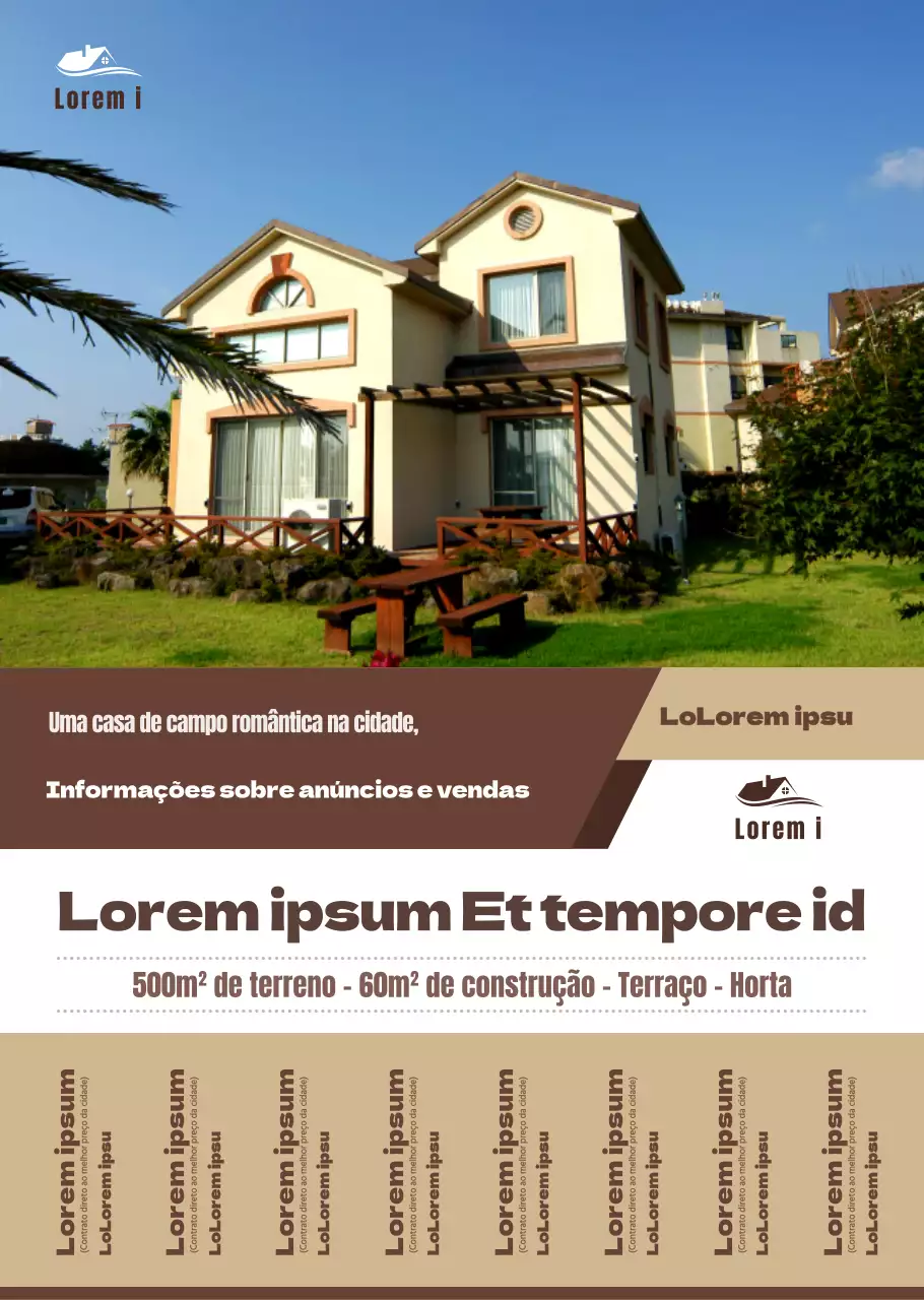 Um estilo simples em amarelo e castanho para anunciar e promover anúncios de imóveis e pedidos de venda
