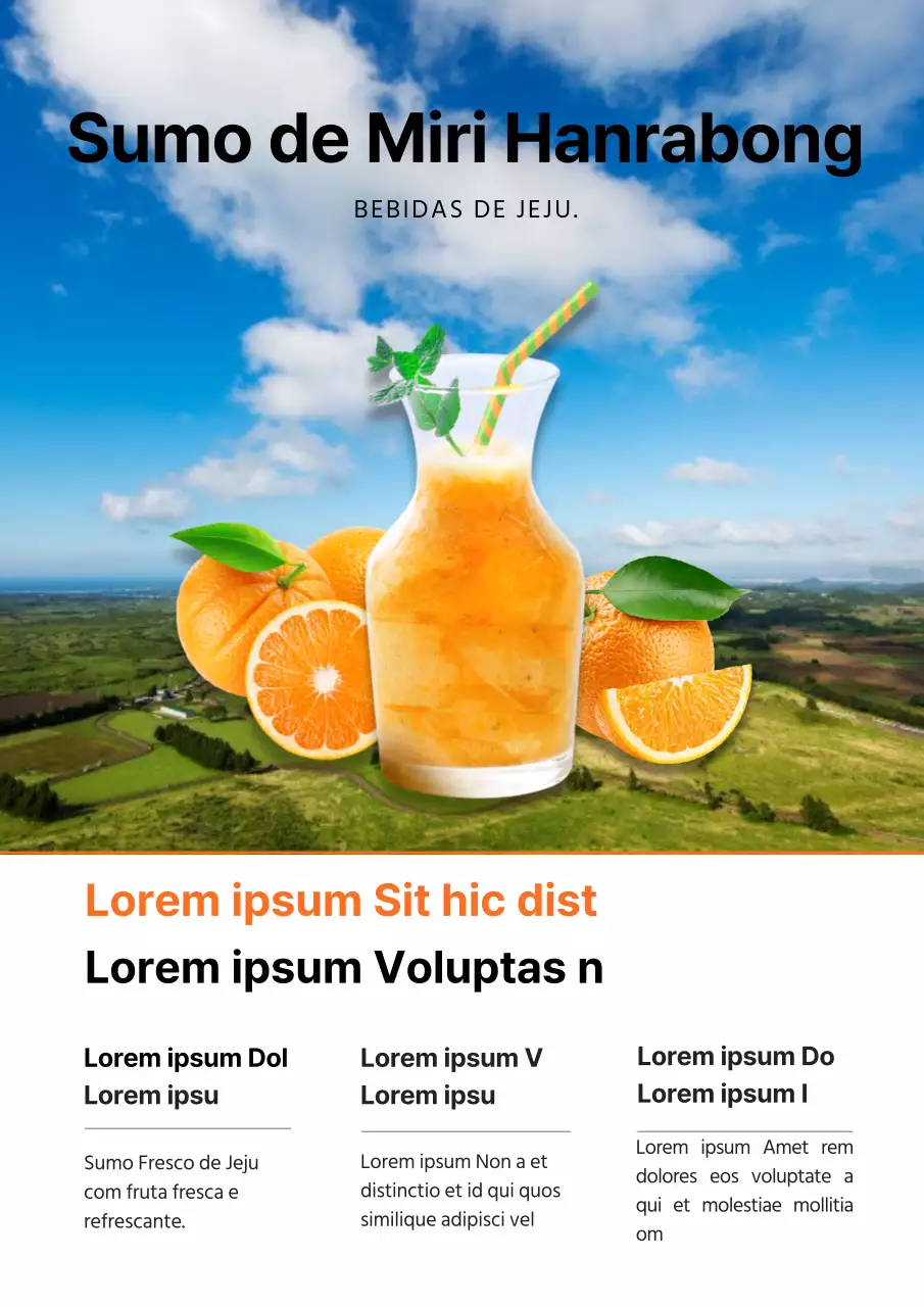 Anúncio de evento de sumo de hallabong natural azul e laranja