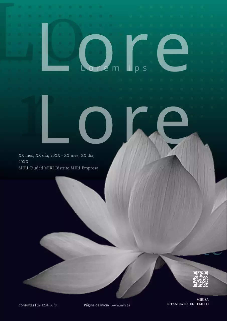 Arte promocional de estancia en templo moderno y oriental con flores de loto negras y verdes