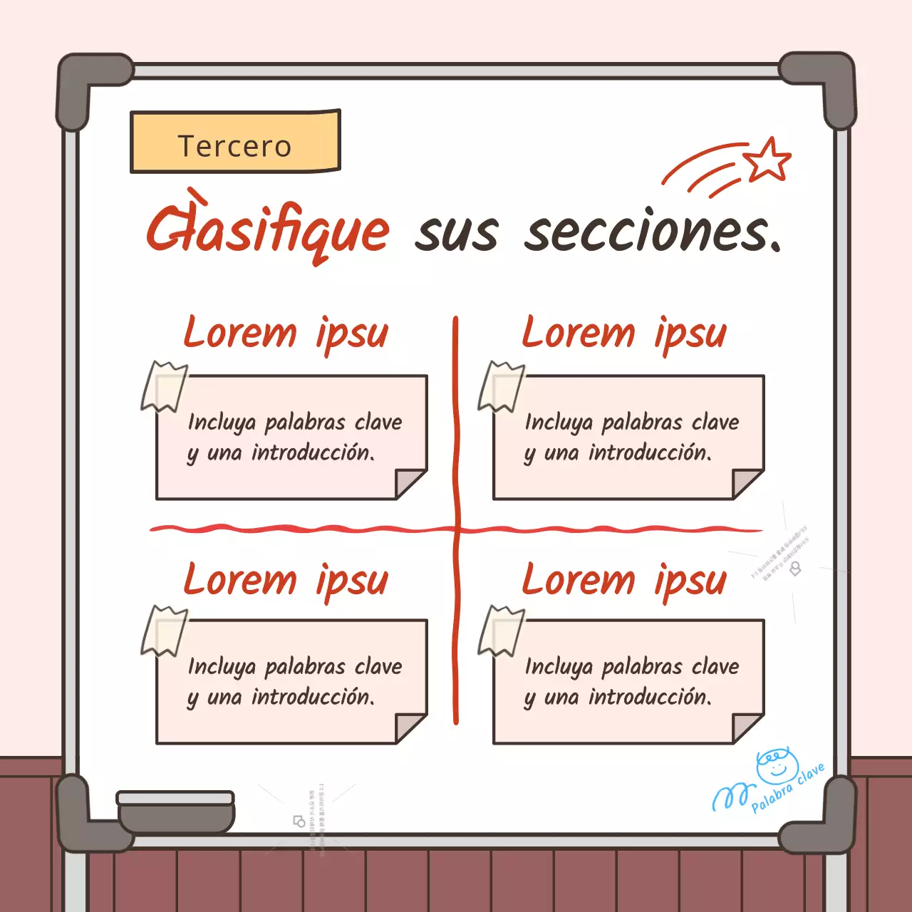 Guía para resumir información básica en rosa y blanco