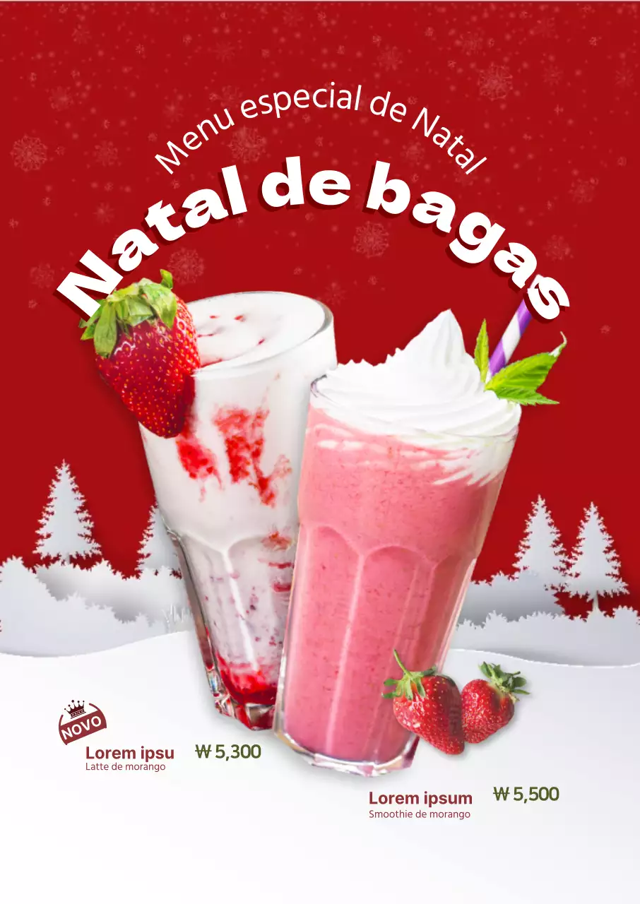 Ementa de bebidas de Natal para cafés em vermelho