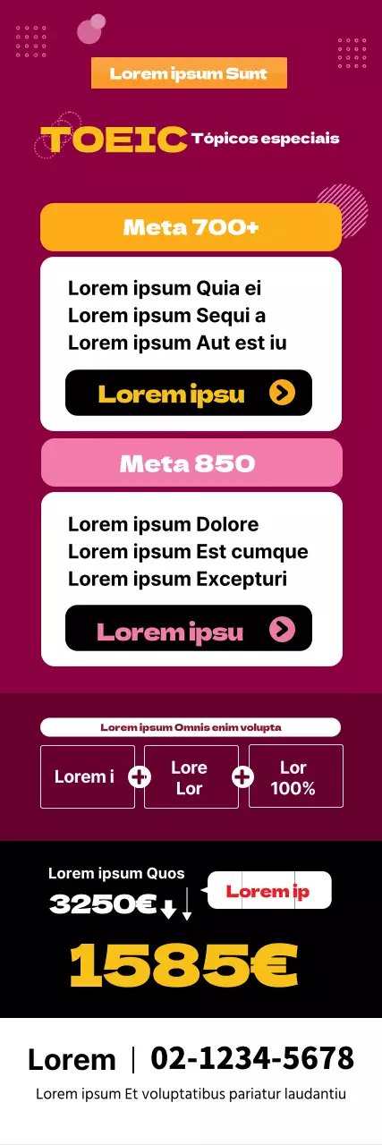 Ênfase no texto a vermelho Arrumado e organizado Evento especial TOEIC Promoção escolar