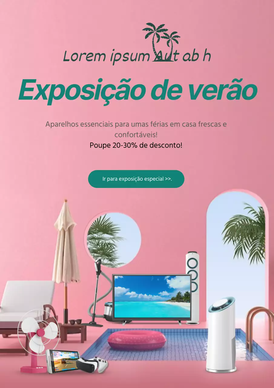 Cartaz simples de promoção de uma exposição de verão em rosa e verde
