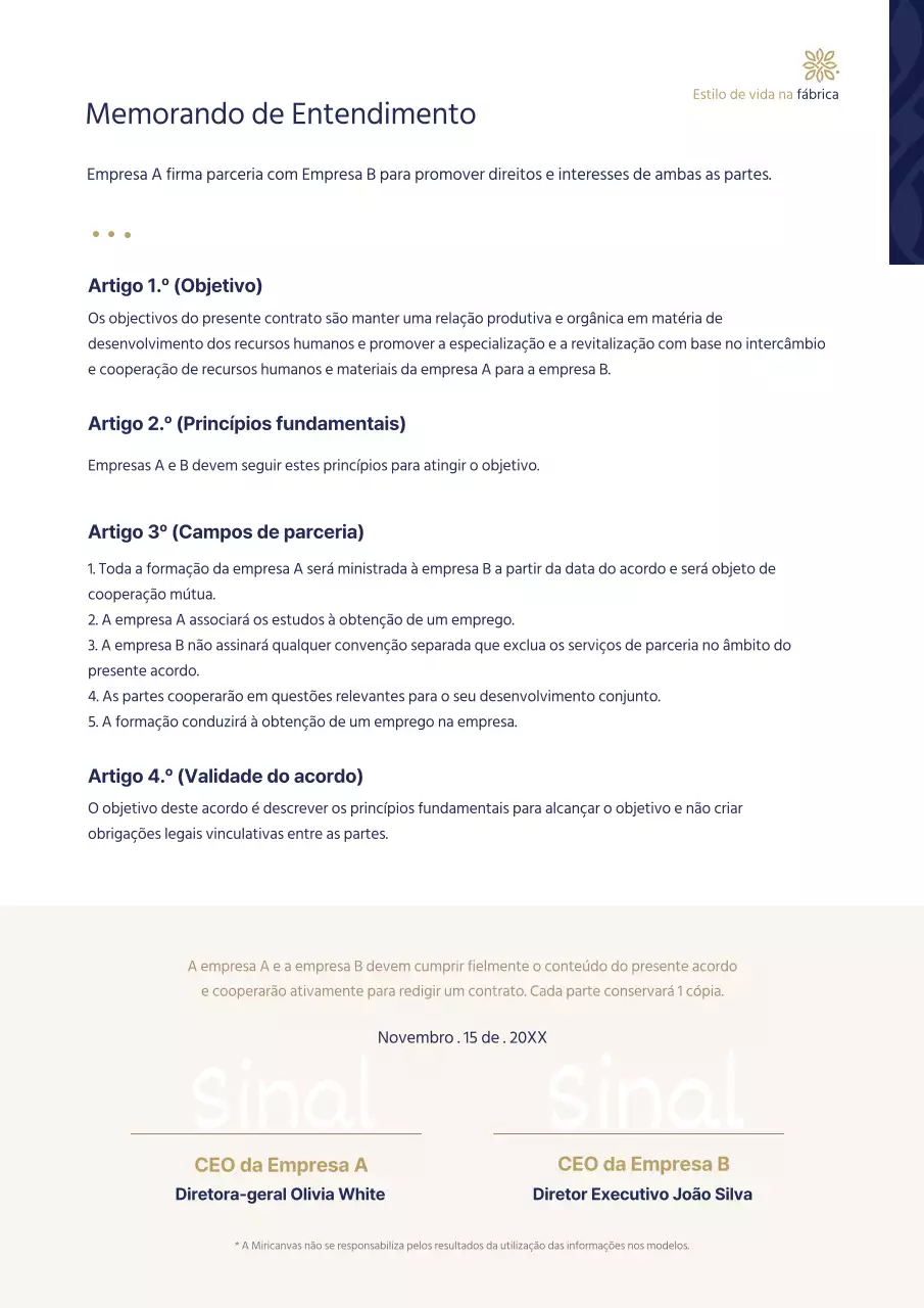 Modelo de documento comercial contrato em azul marinho e dourado (Modelo comercial)