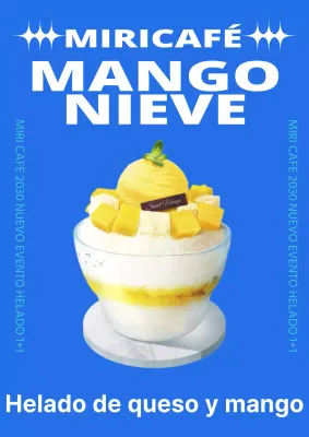 Promoción de la nueva carta de helados con una sencilla combinación de colores azules.