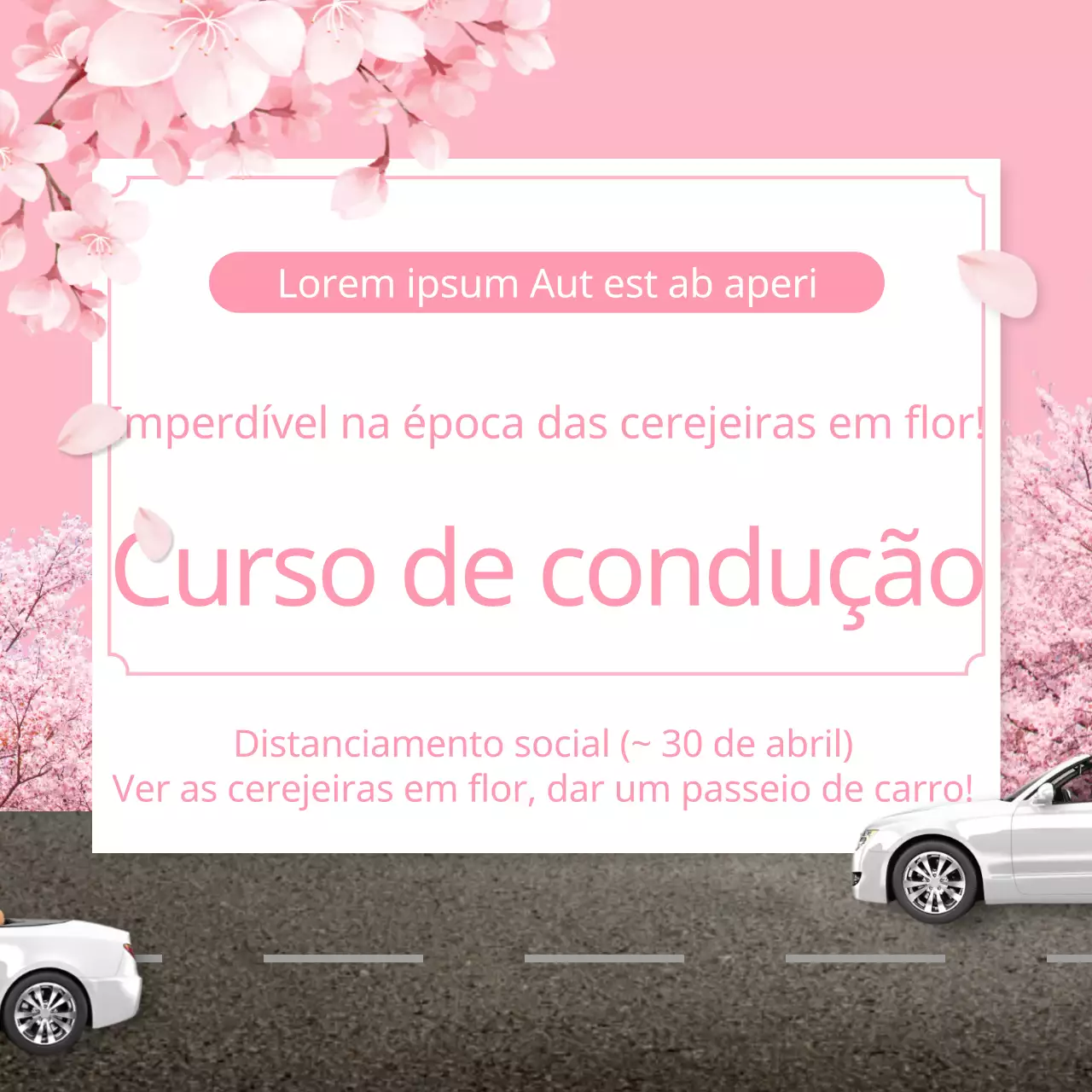 Curso de condução da época das cerejeiras em flor com o tema da primavera cor-de-rosa