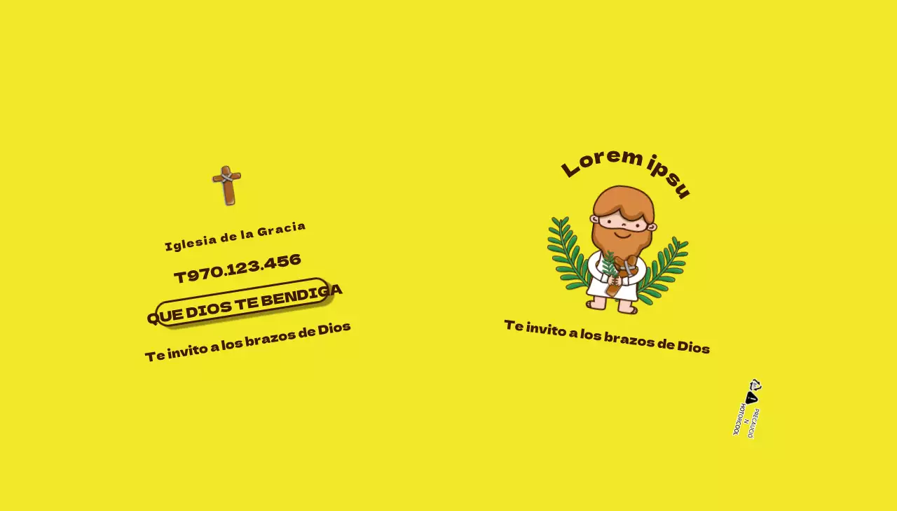 Personaje amarillo ilustración iglesia