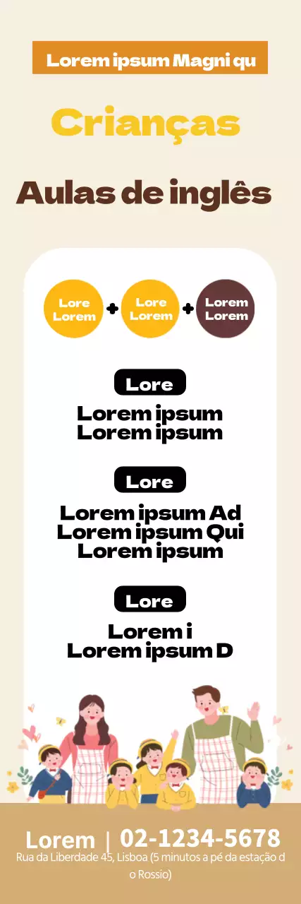 Ilustração a amarelo de uma promoção de uma escola de inglês