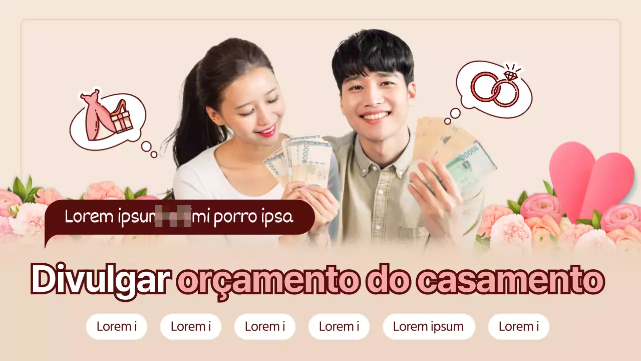 Fornecer informações sobre os custos do casamento com um tema romântico rosa-dourado