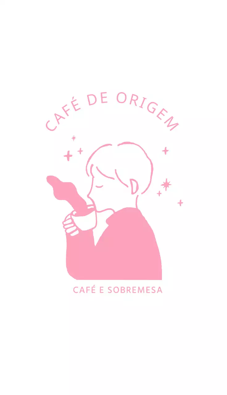 Cartão de visita cor-de-rosa com ilustração de café desenhada à mão para um café