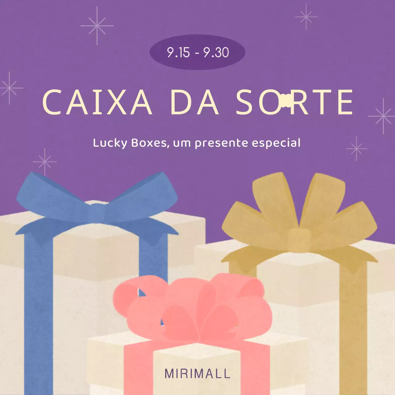 Promover um evento kitsch roxo e bege da Lucky Box