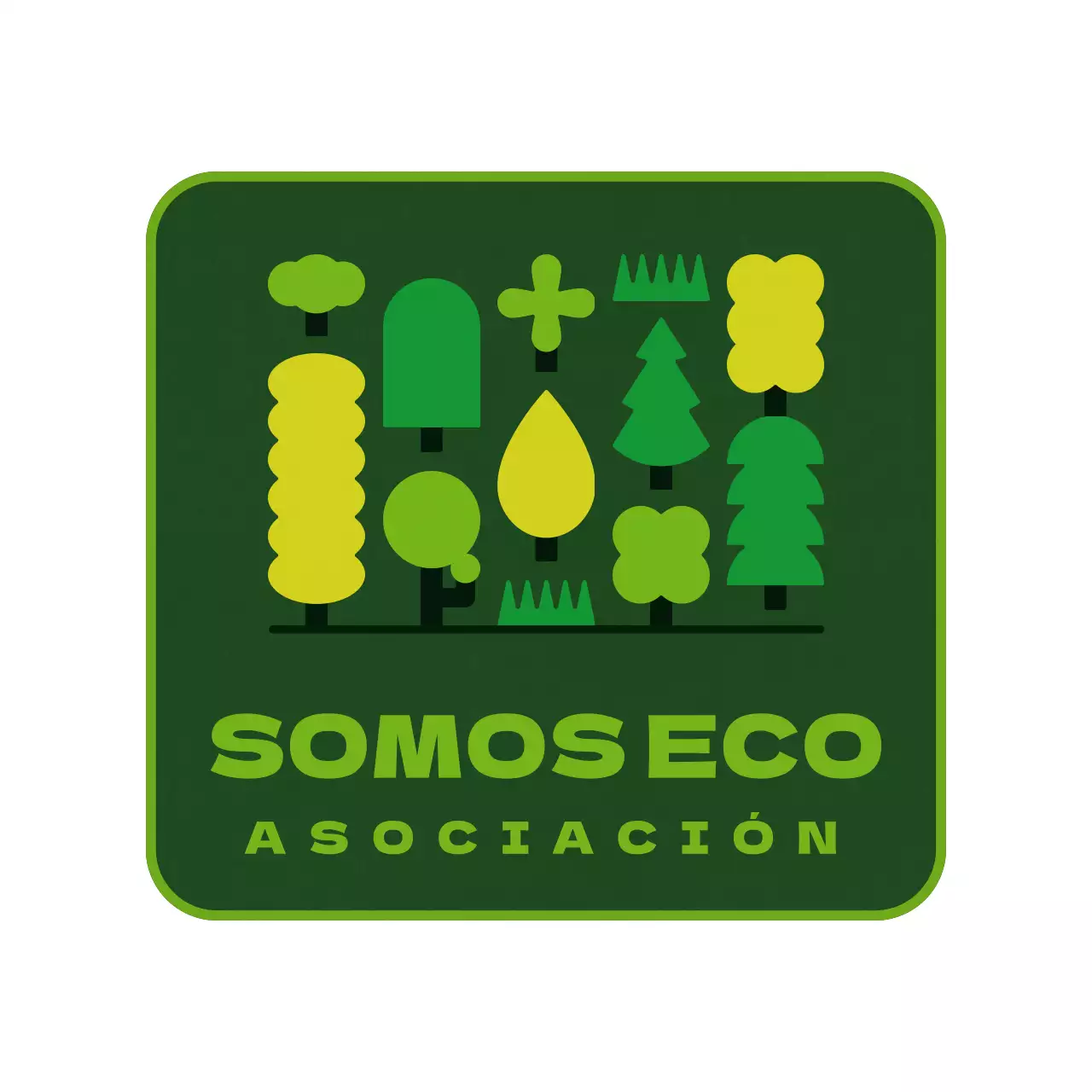 Lindo árbol redondo ilustración en colores verdes patrón de estilo mercancía personal