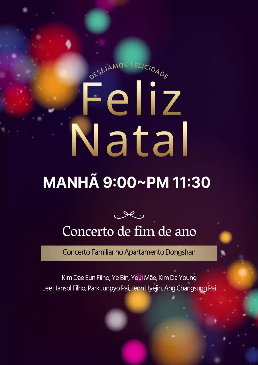 Cartaz promocional de recital de Natal elegante com fundo multicolorido