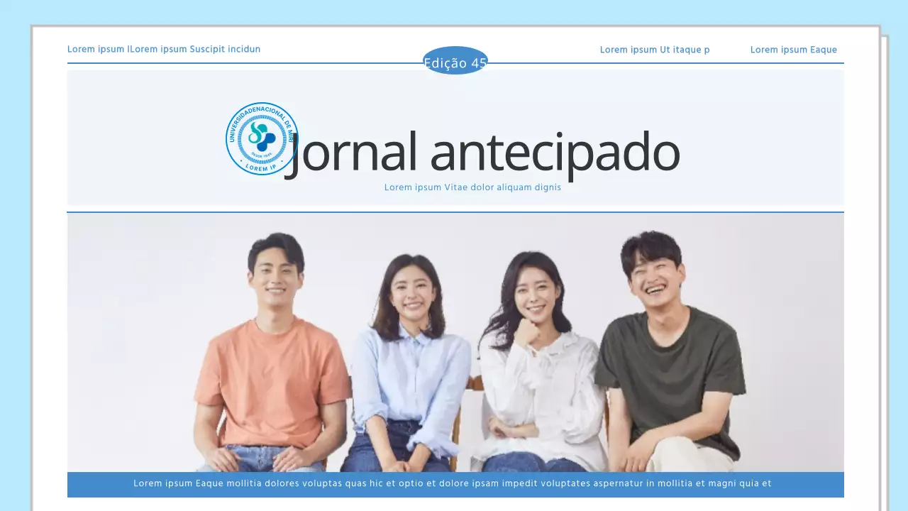 Jornal de introdução a várias informações sobre a universidade simples azul claro