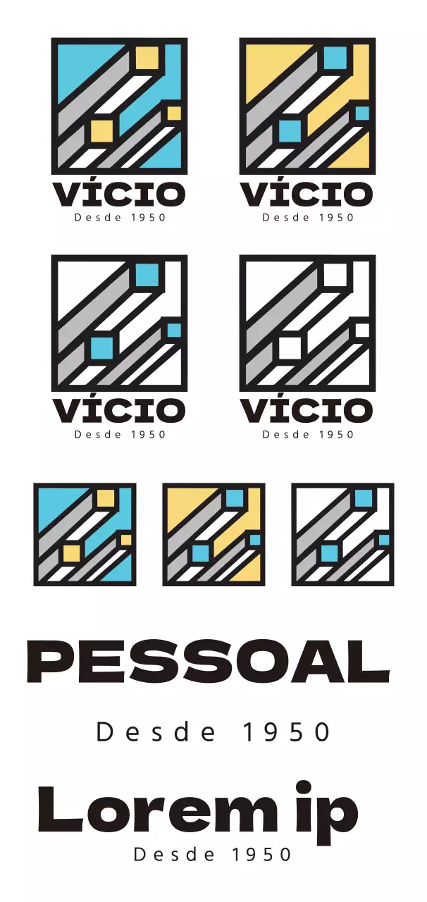 Logótipo de marca simples em azul claro, amarelo e preto