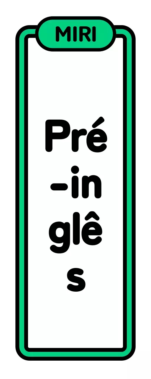 Um simples cartaz de escola com texto em preto, branco, verde e roxo em pré-inglês e ilustrações emolduradas.