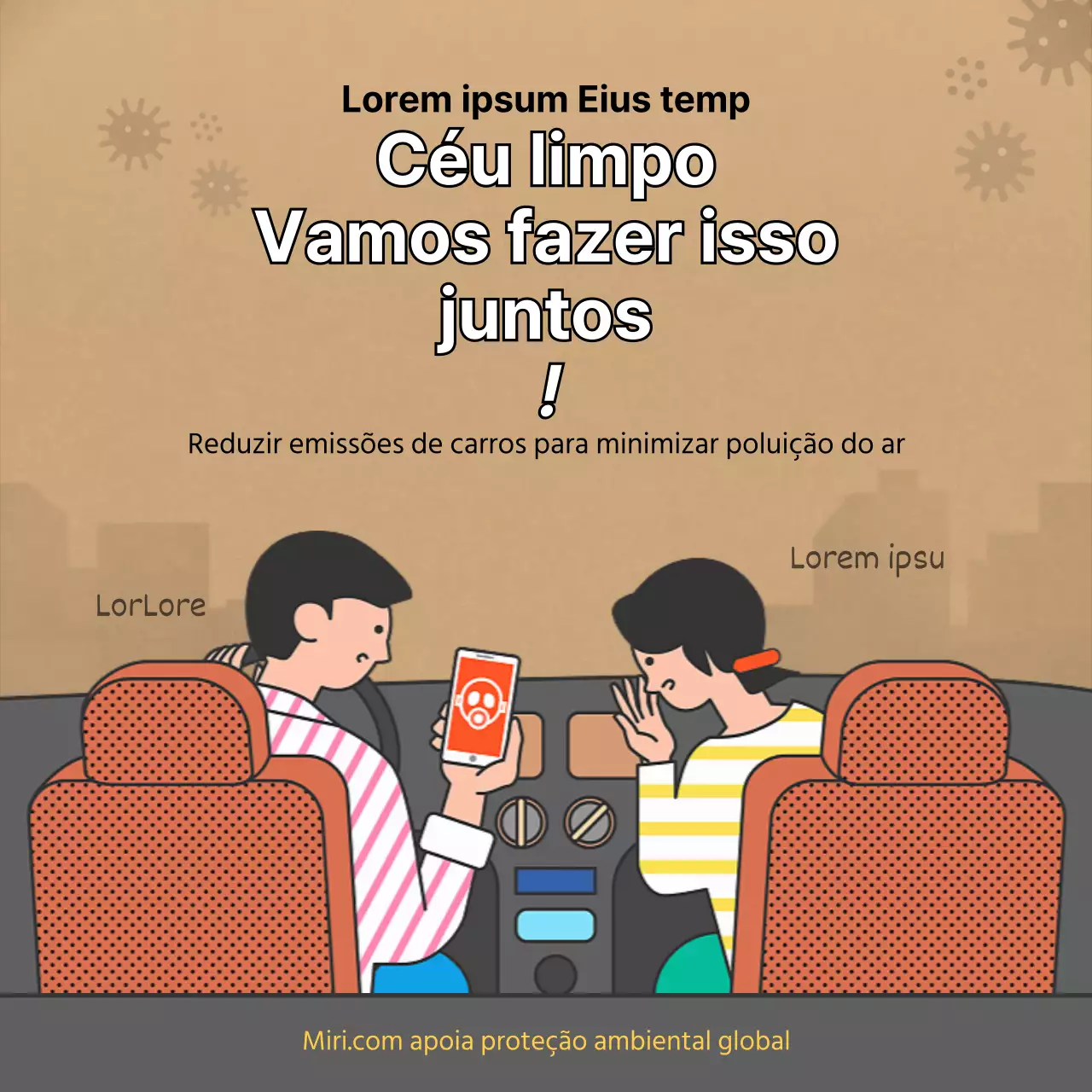 Campanha de proteção contra a poluição atmosférica no Dia Mundial do Ambiente com fundo de ilustração ocre