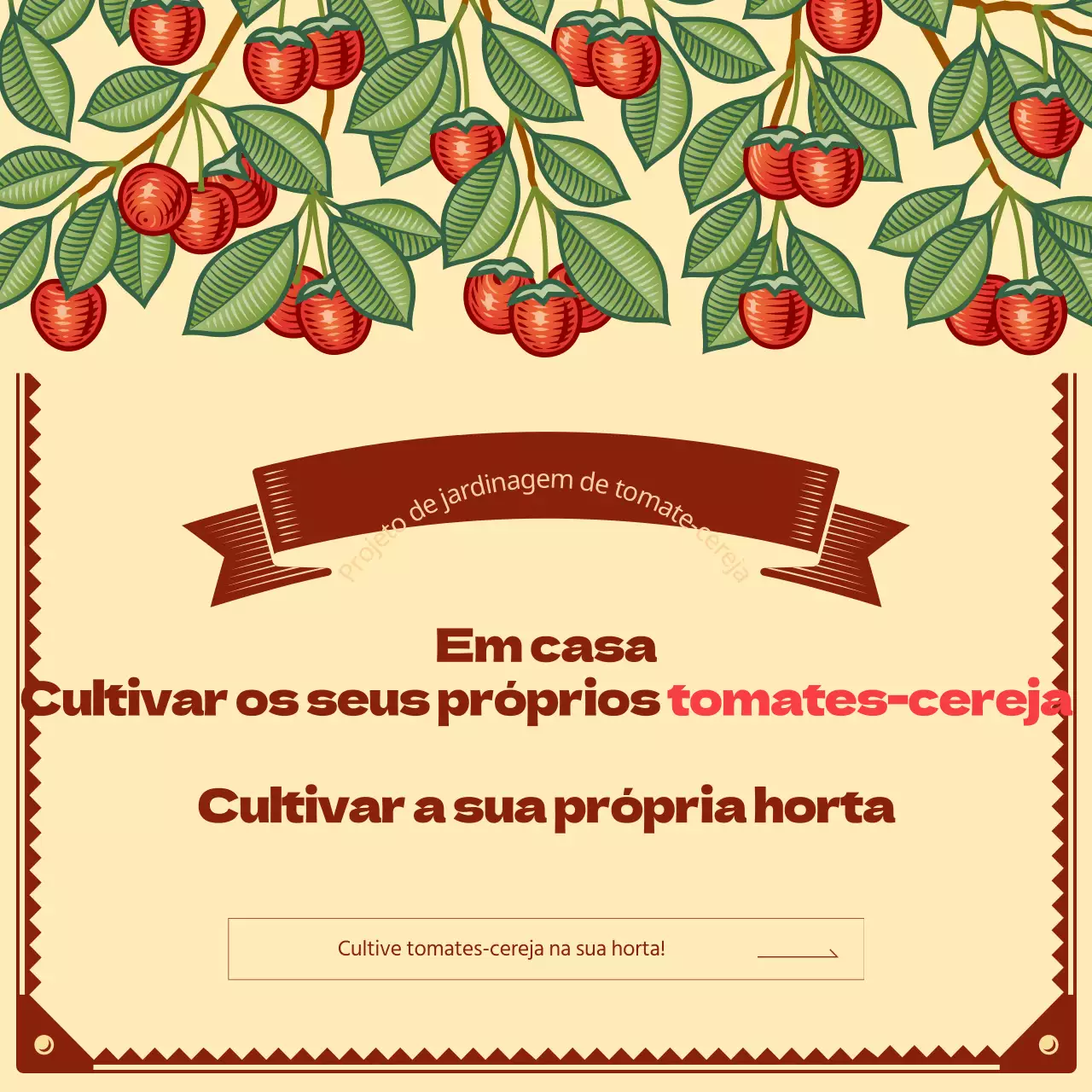 Crie o seu próprio jardim de tomate-cereja com um conceito ilustrado vintage Projeto de plantação de mudas