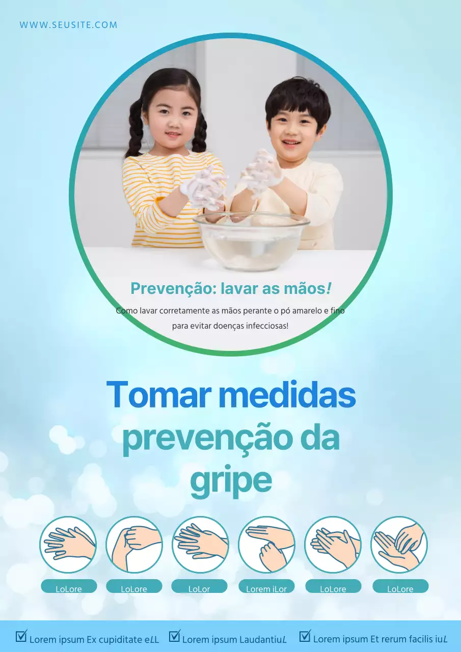 Lavagem das mãos para prevenção da gripe com um conceito brilhante, cintilante e azul claro