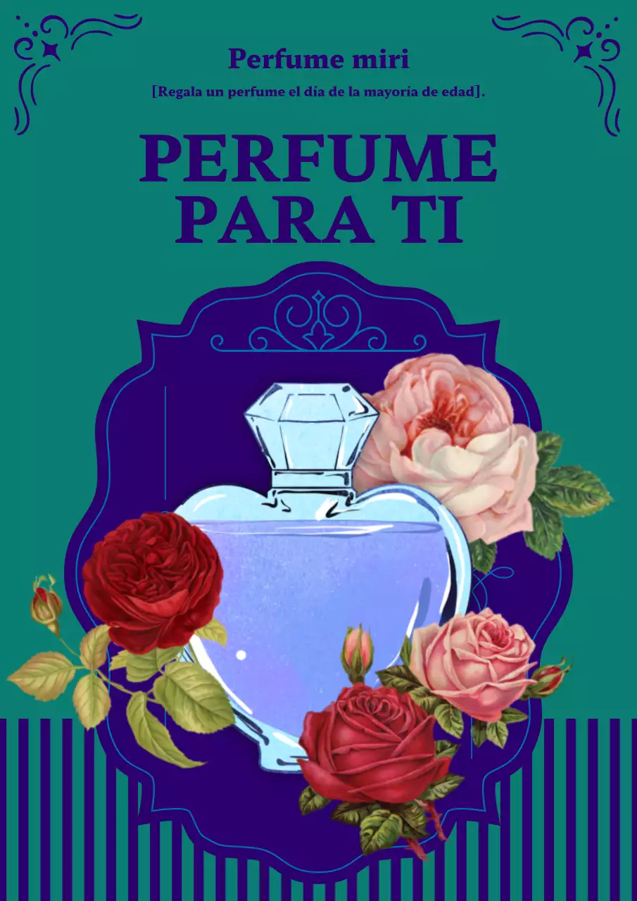 Promociona un perfume de estilo vintage en menta y azul