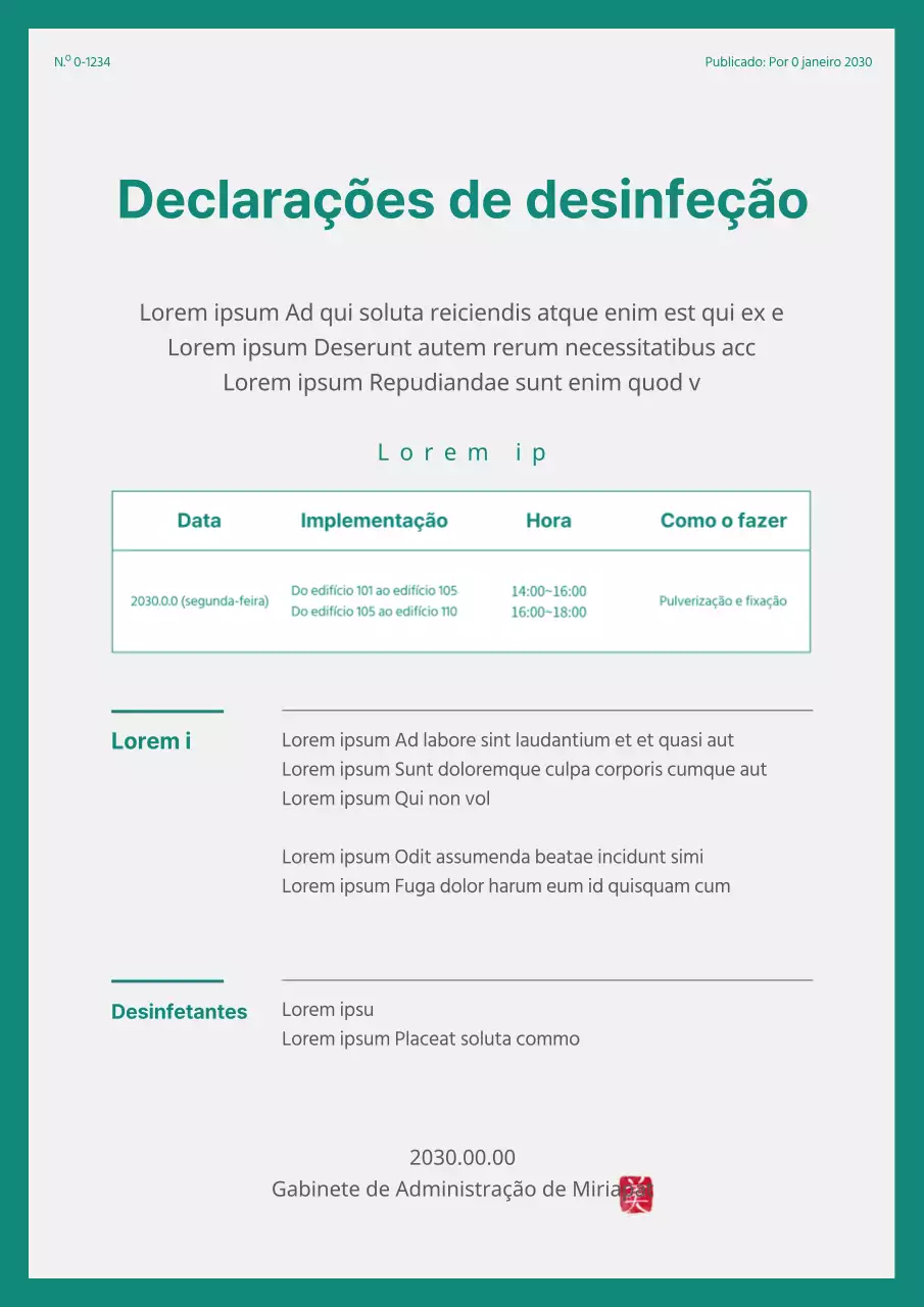 Aviso de desinfeção de apartamento em cinzento e turquesa