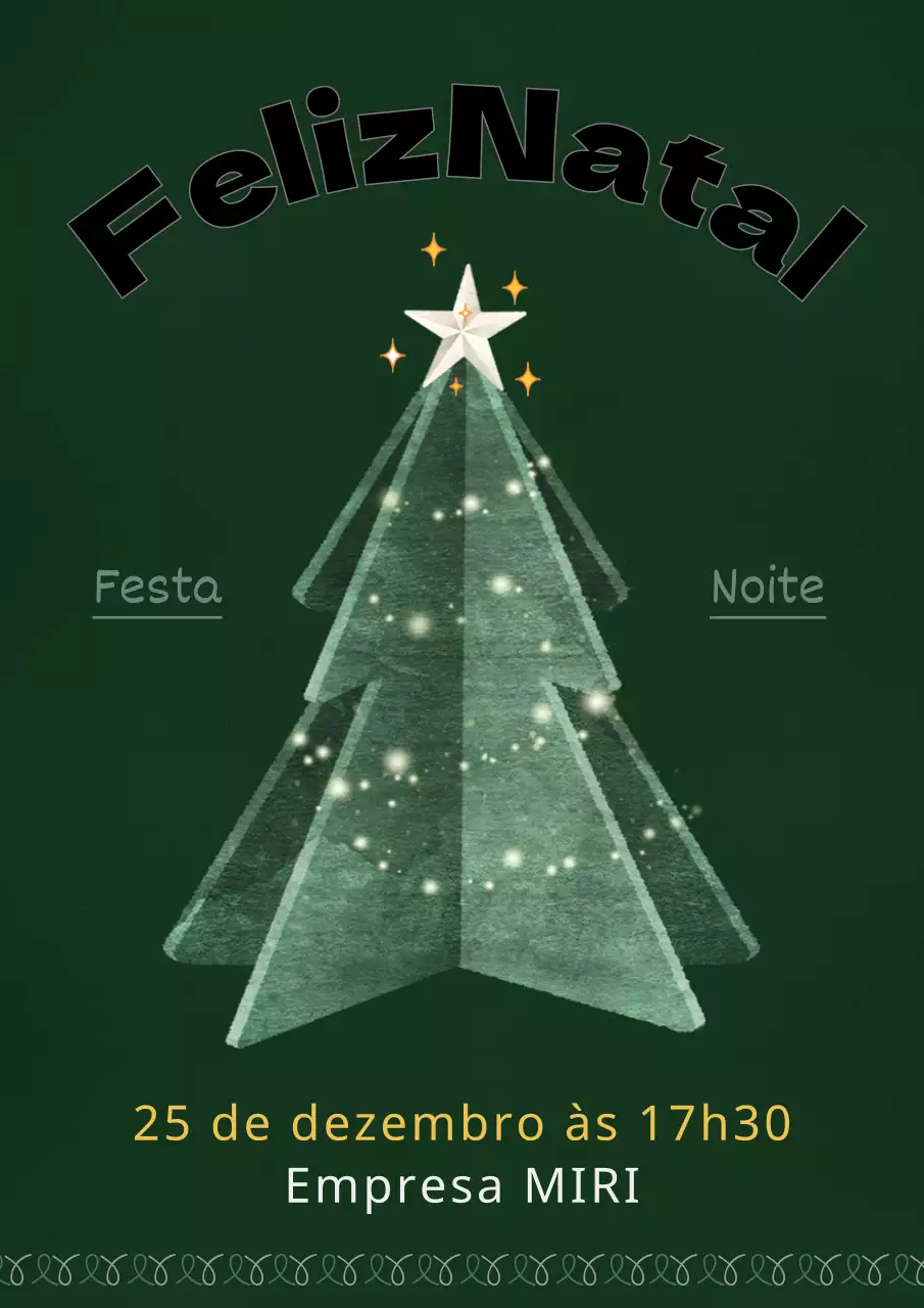Convite para árvore de Natal brilhante com fundo verde