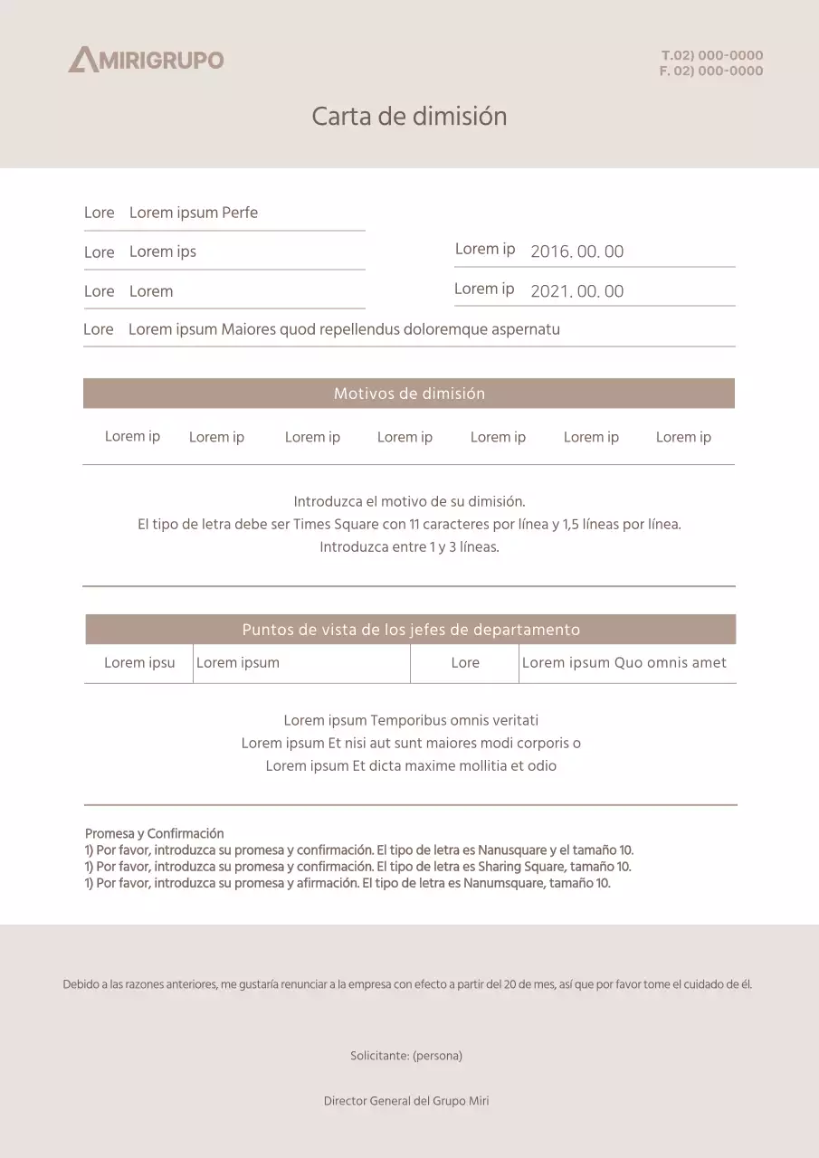 Una carta de dimisión beige, tono sobre tono