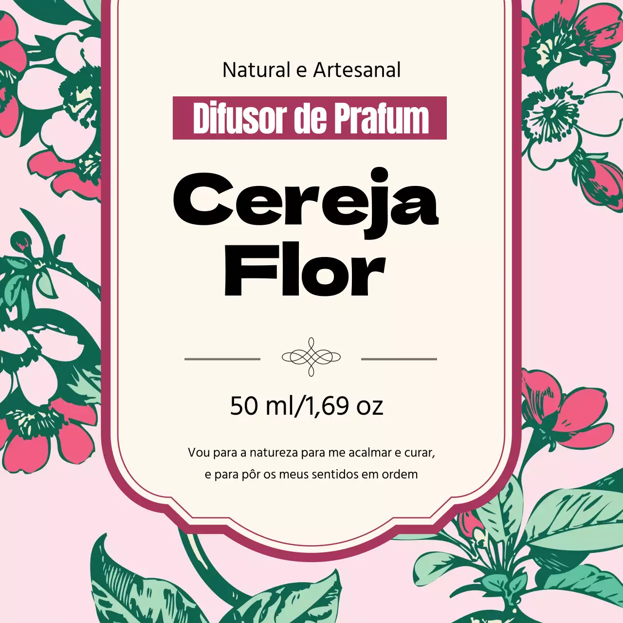 Rótulo de perfume vintage com ilustração cor-de-rosa