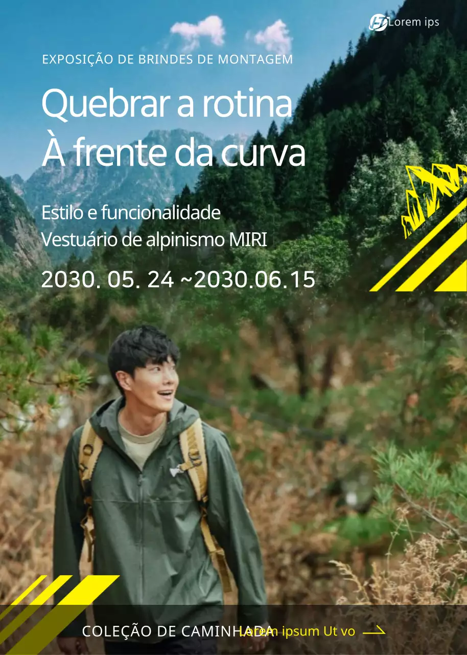 Roupas de alpinismo amarelas e verdes em exposição