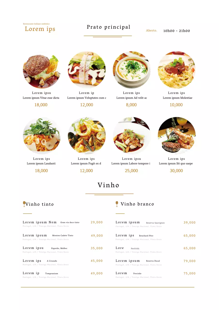 A fotografia castanha realça o menu italiano do restaurante clean