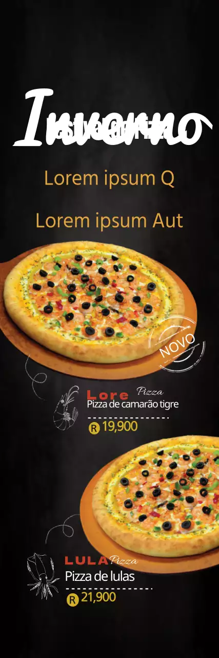 Novo menu de pizzas de marisco