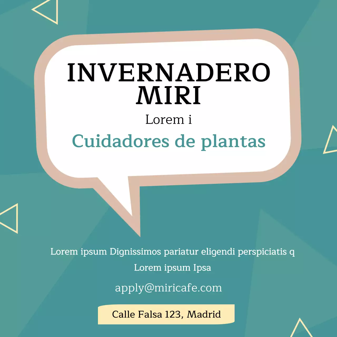 Anuncio de empleo con fondo turquesa y motivo triangular V1