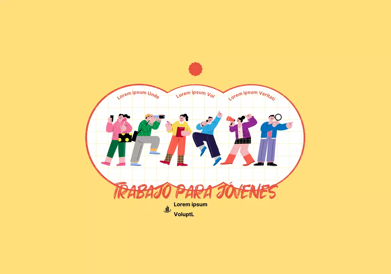Concepto de centro de solicitud de empleo para jóvenes con simpáticas ilustraciones amarillas y rojas