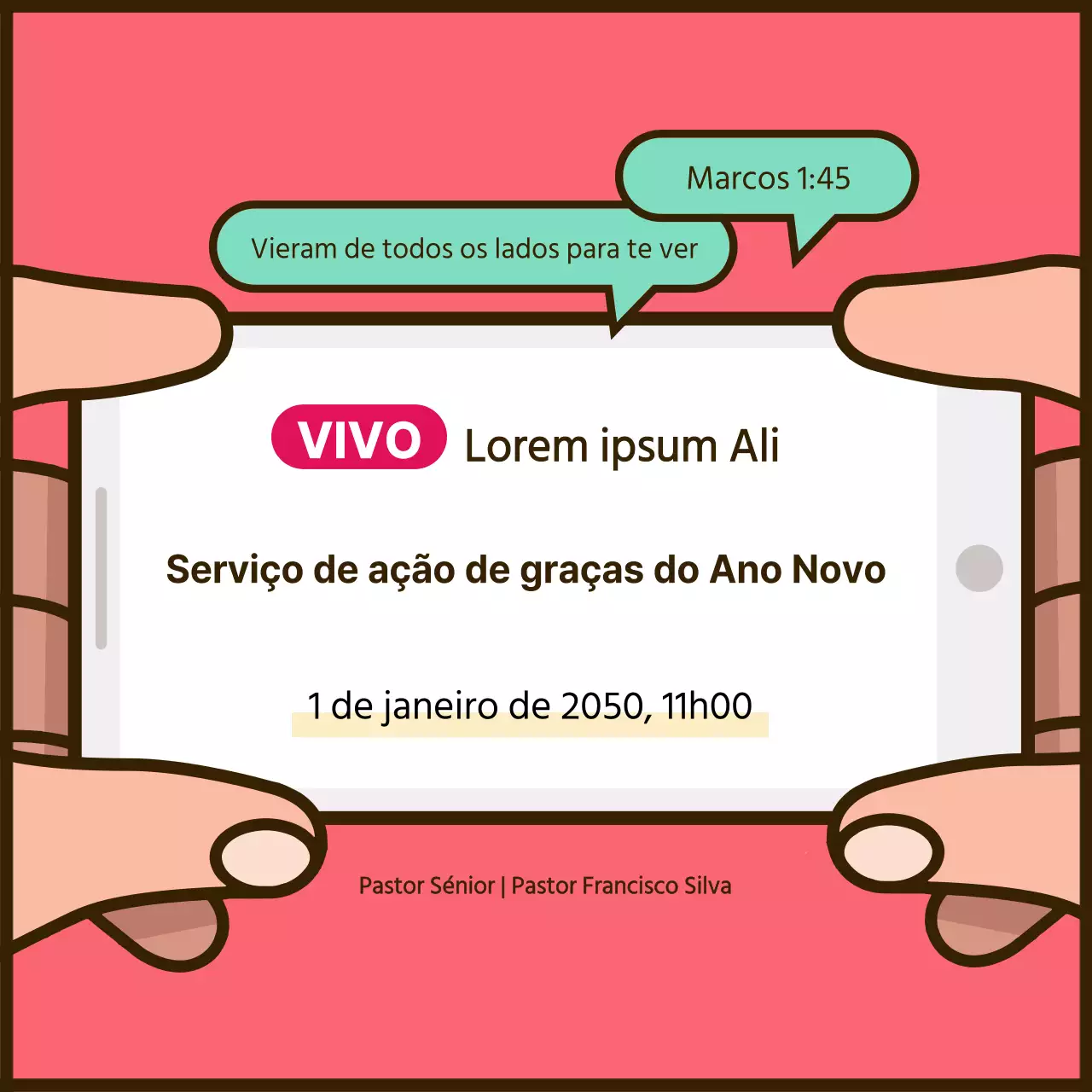 Guia de culto em linha móvel de conceito simples cor-de-rosa
