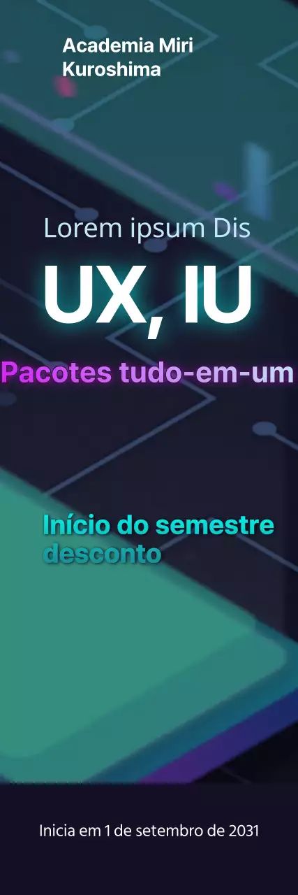 Banner de vídeo animado GIF de saldos de regresso às aulas em roxo e azul-petróleo