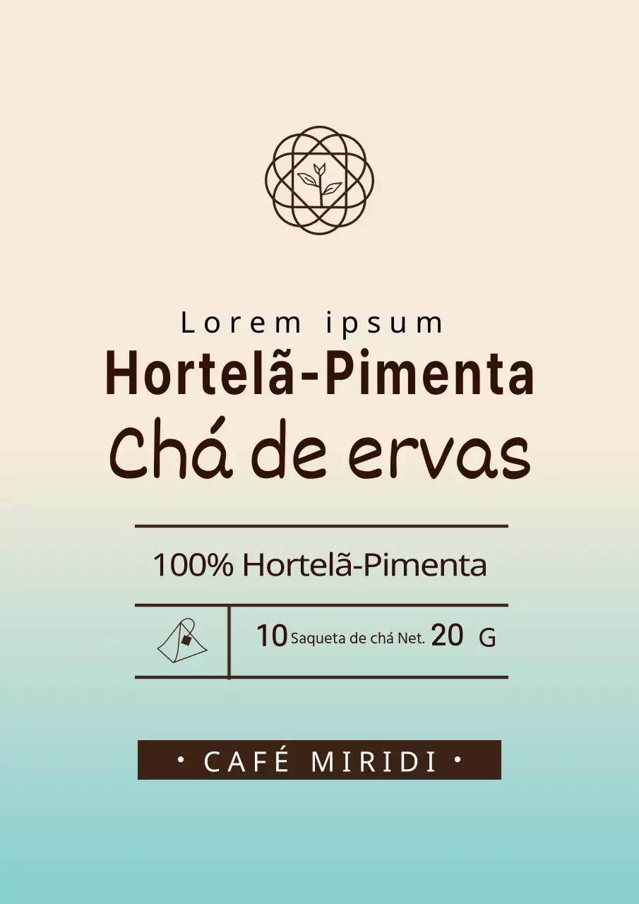 Desenho simples de rótulo de chá de hortelã-pimenta num gradiente de azul claro e marfim