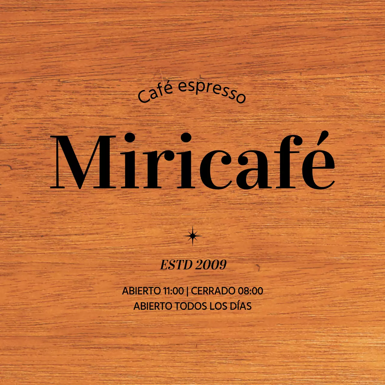 Diseño sencillo de cafetería con texto en negro