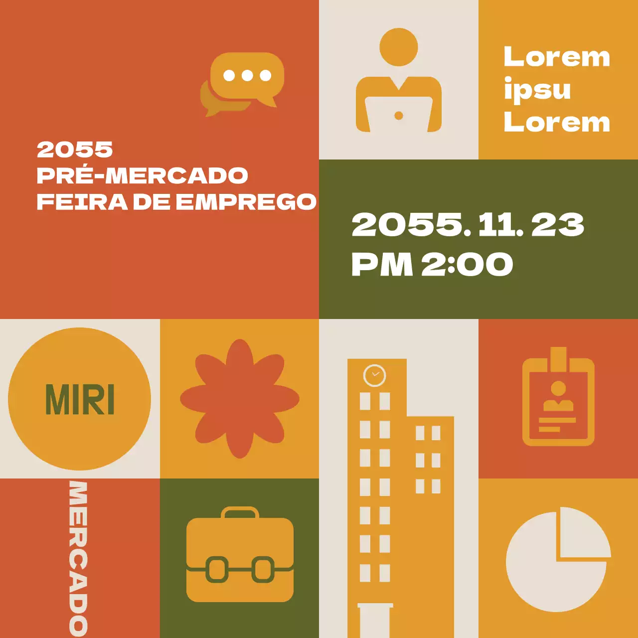 Feira de emprego com conceito de quadrados multicoloridos