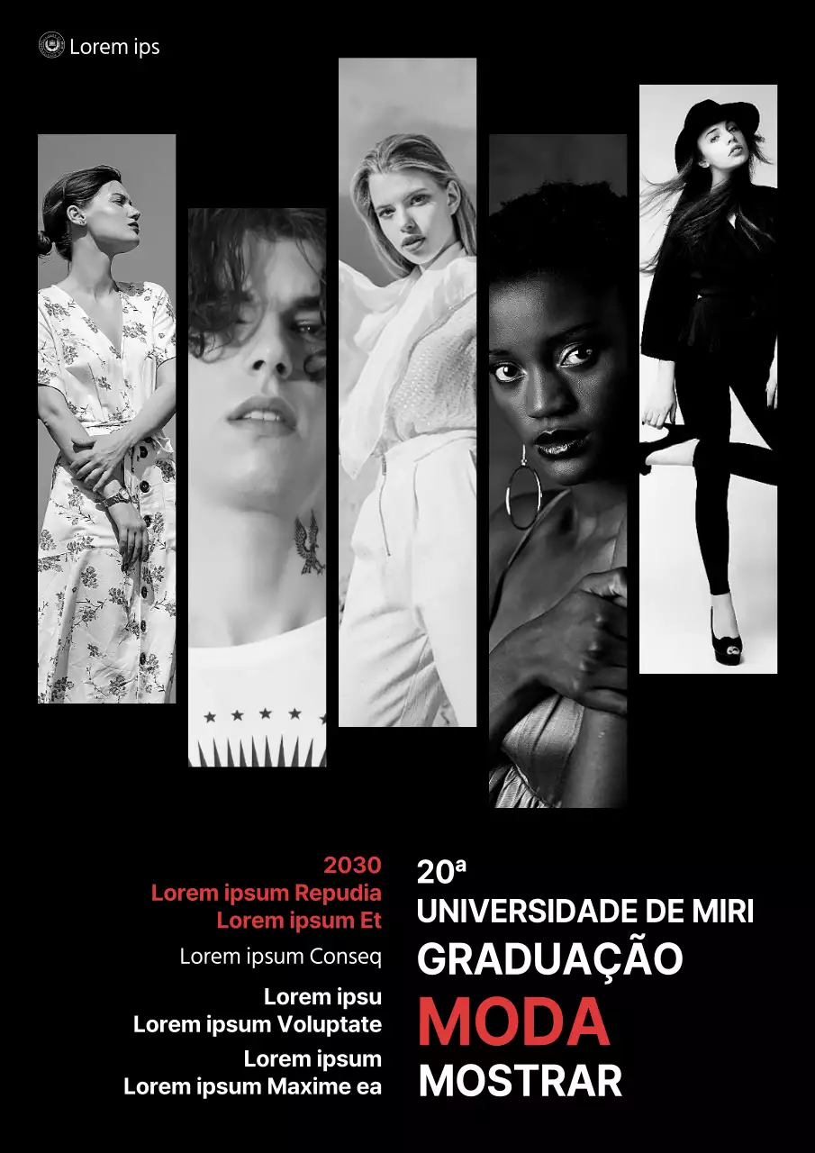 Exposição de graduação do departamento de design de moda moderna a preto e branco