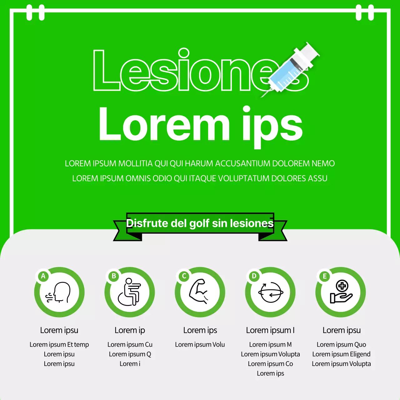 Lesiones de golf en la tarjeta verde y grisNoticias