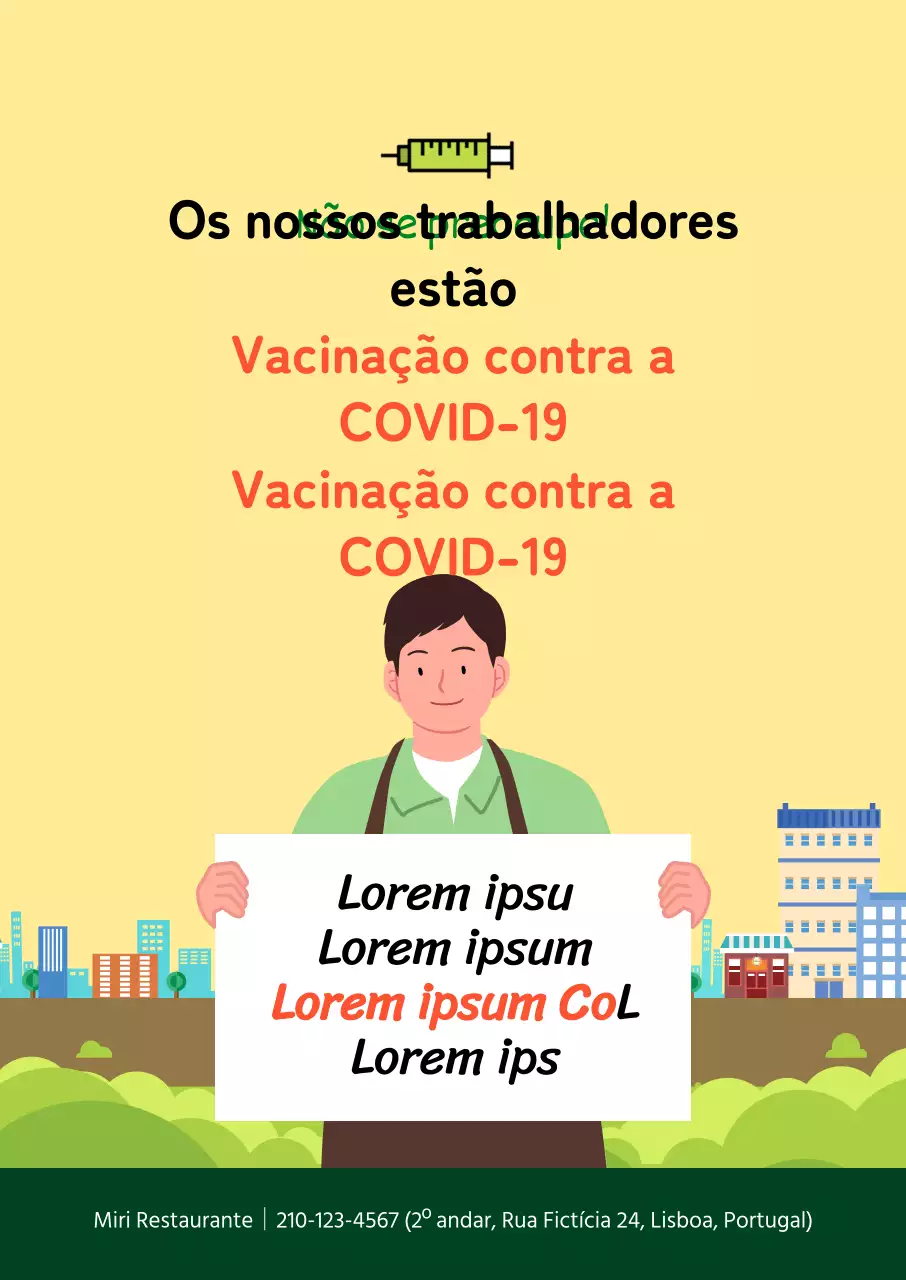 Cartaz ilustrado de vacinação contra o coronavírus amarelo
