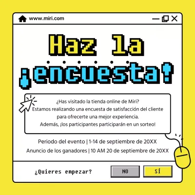 Anuncio de evento de encuesta con ventana de Internet de color amarillo neón