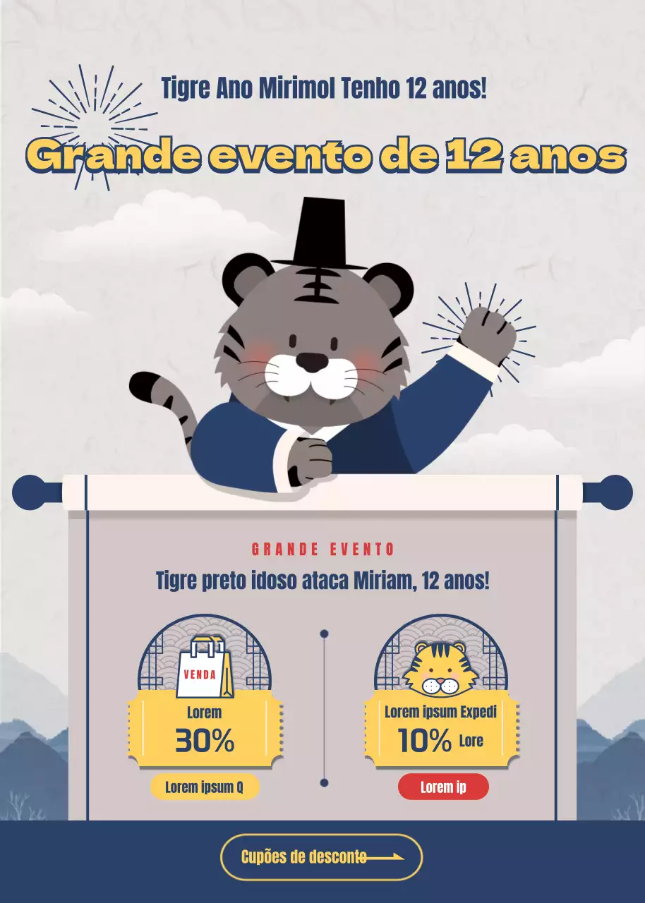 Tigre preto em azul-marinho e amarelo Evento