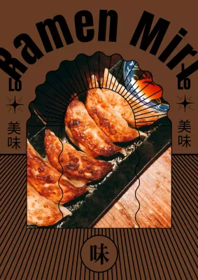 Cartel de restaurante con motivos orientales en marrón y negro