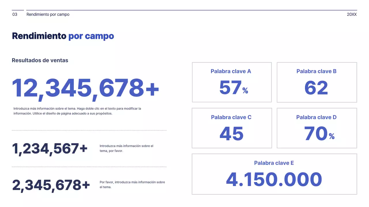 Concepto sencillo en azul marino y blanco de informe de gestión empresarial
